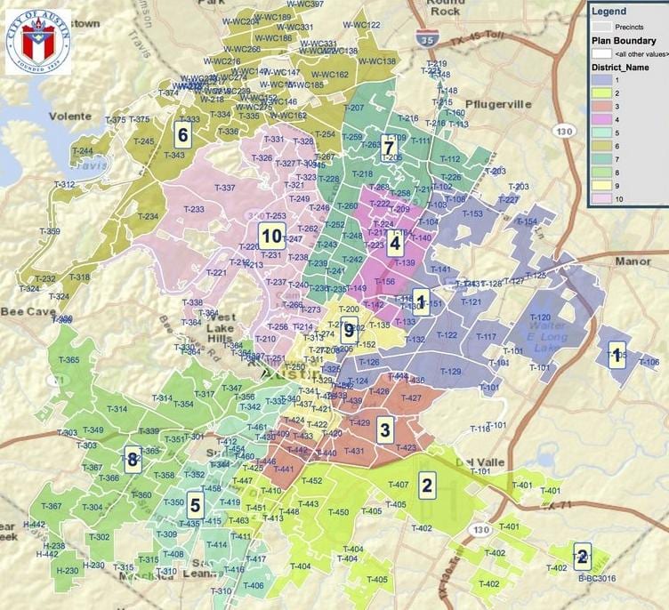 Austin Txゾーニングの地図