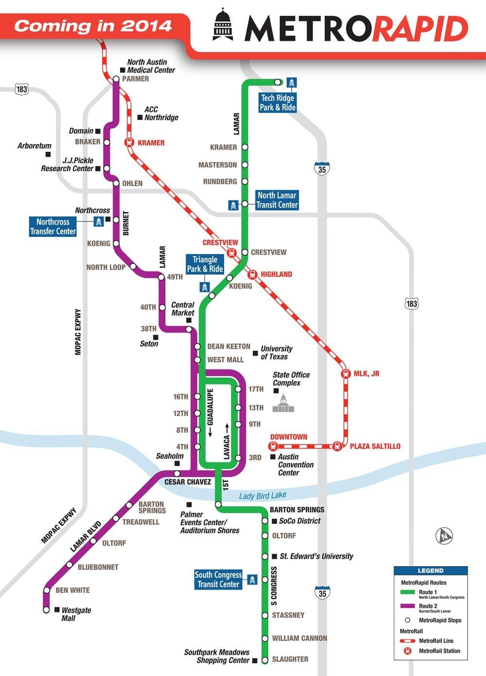 メトロレールオースティンの地図