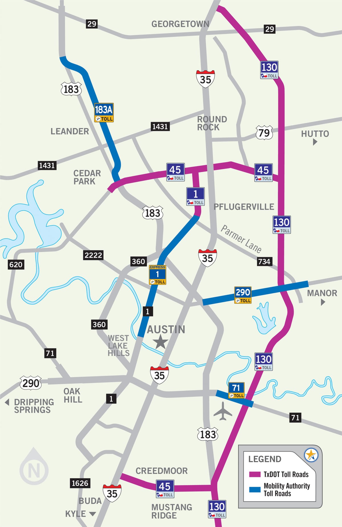 地図オースティンの有料道路