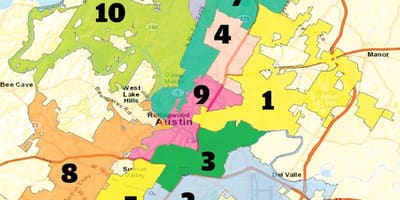 オースティンテキサス州地区の地図