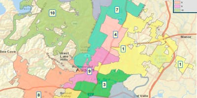 地図オースティンの市議会の地区
